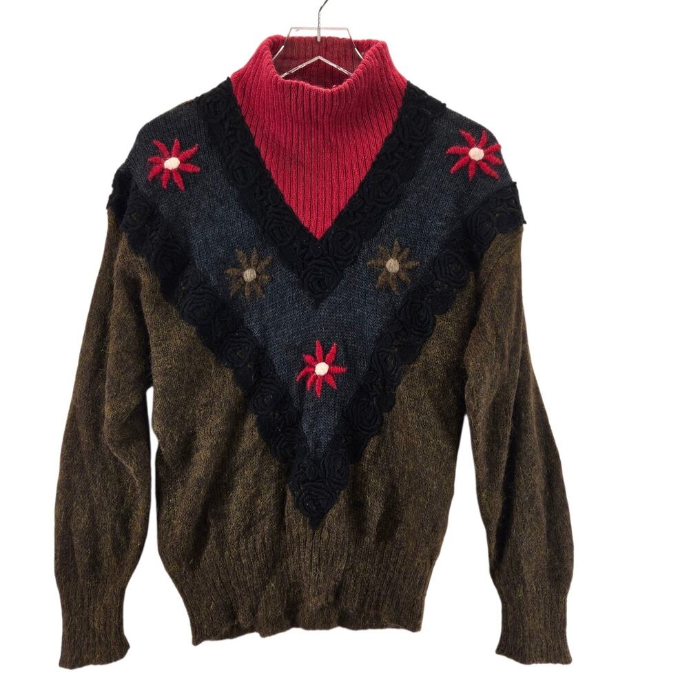 Vintage Sweater Womens Large Medium Italian Mohair Wool Bohemian Embroidered